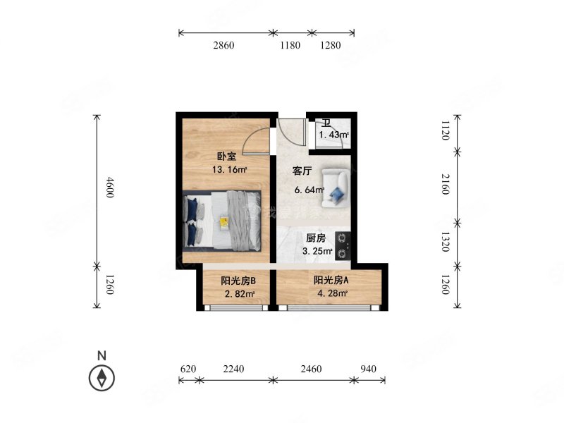 幸福二村1室1厅1卫31.54㎡南210万