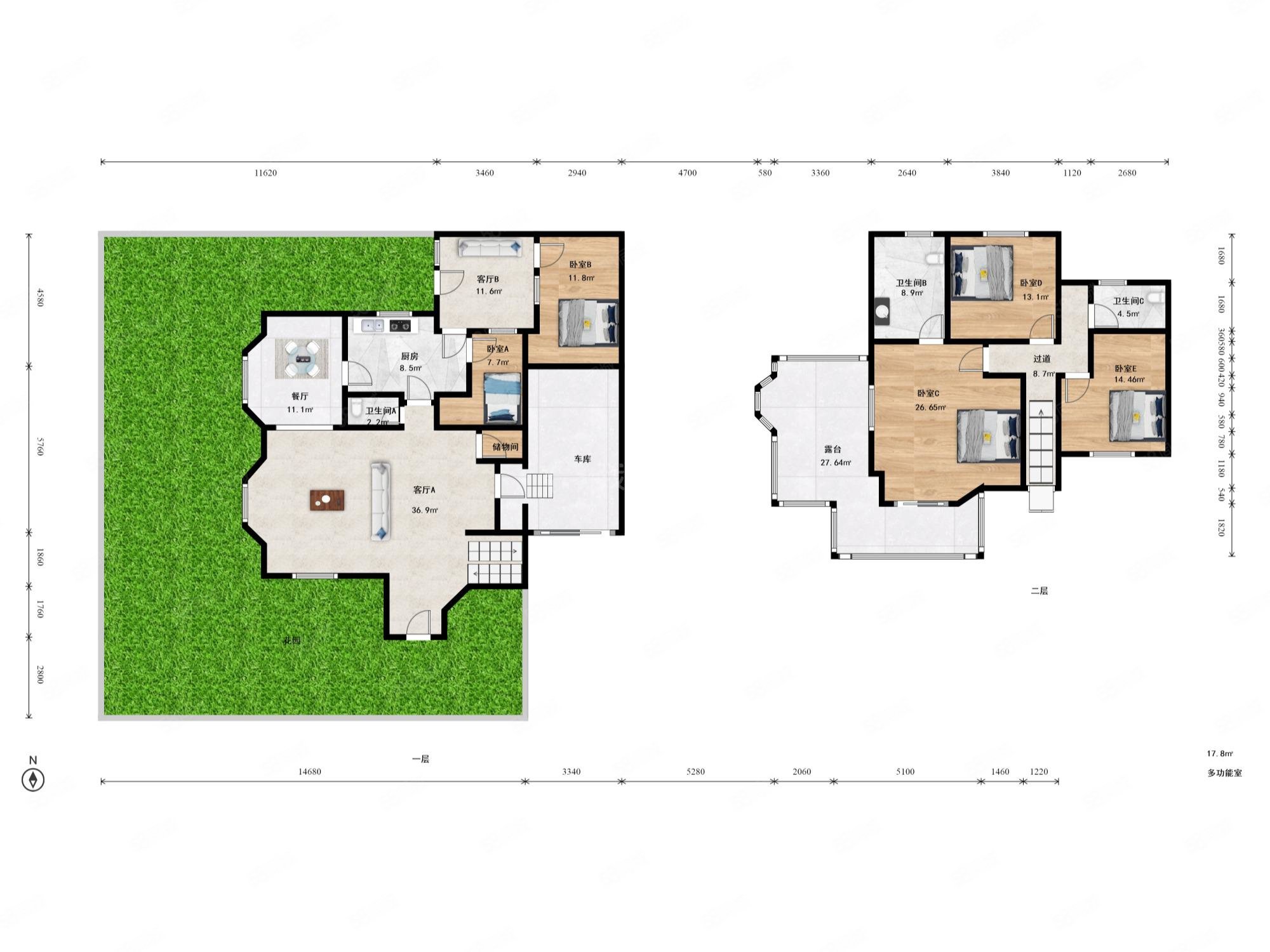 八大處山莊5室3廳3衛(wèi)257.7㎡南北1400萬