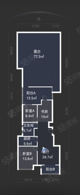 贡院一号3室2厅1卫91.31㎡南北125万