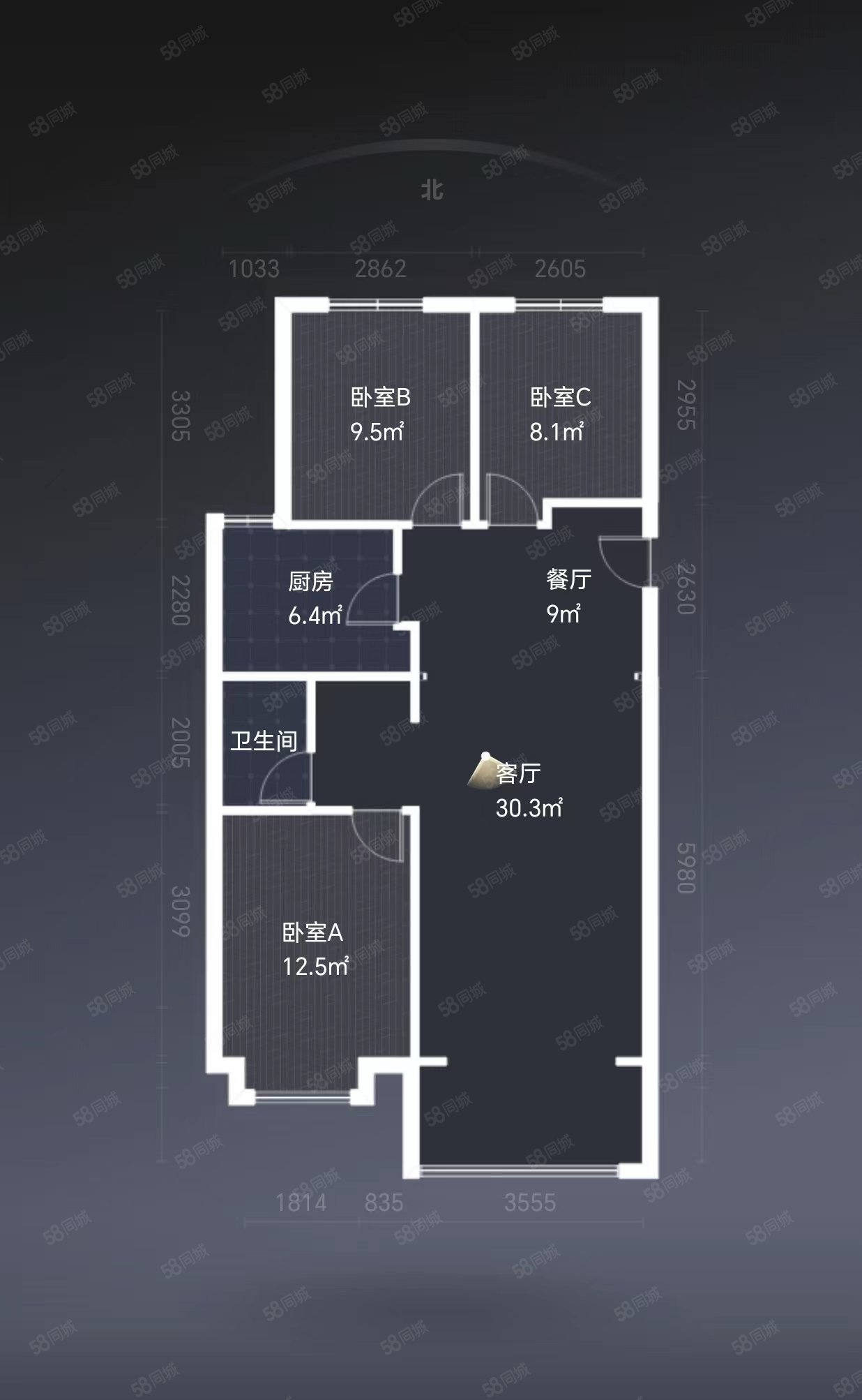 万科城市之光3室2厅1卫111.29㎡南北146万