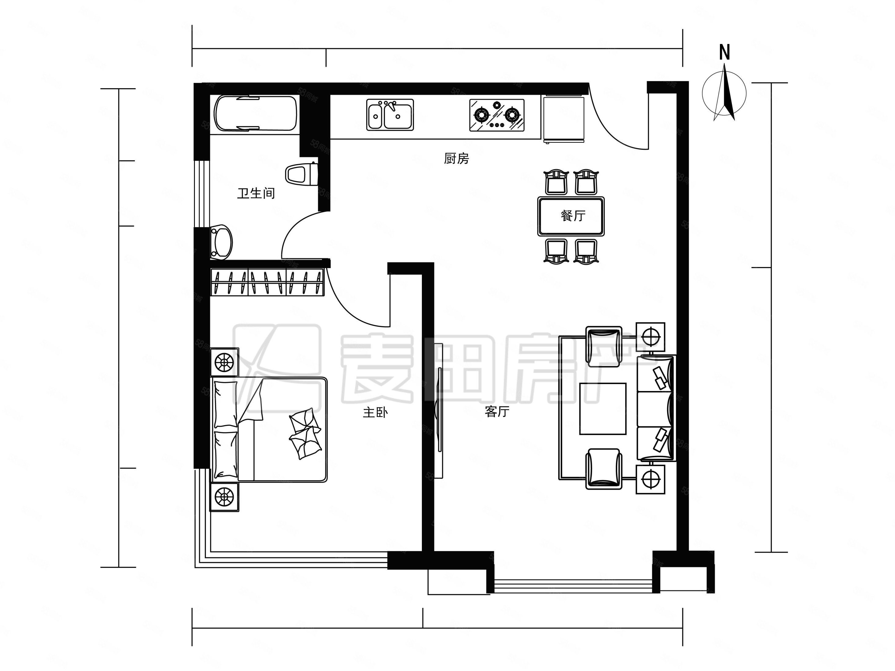 裘马都西南一居户型正高楼层全明格局开放式厨房安静