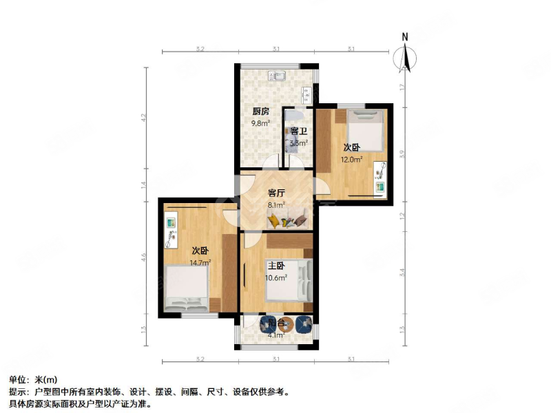山西省城乡规划设计院家属楼3室1厅1卫73㎡南北110万