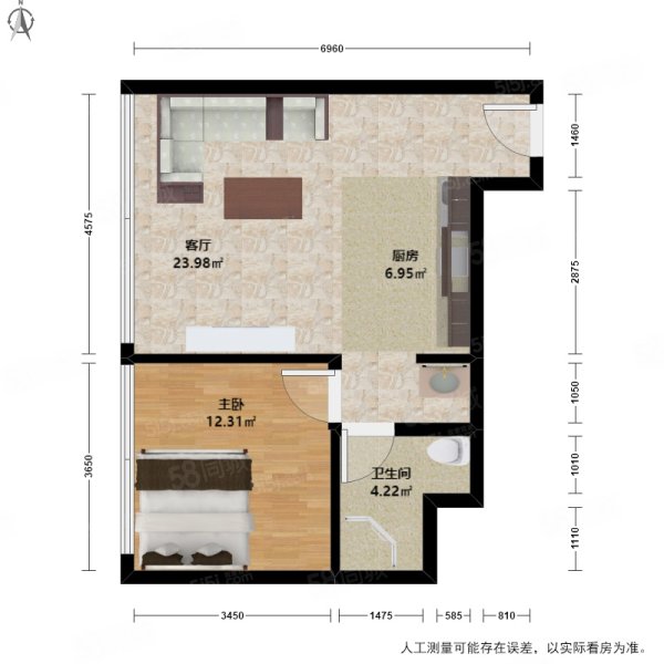 奥体中心, 户型标准一室一厅,一线江景房,碧桂园深蓝国际中心-杭州58