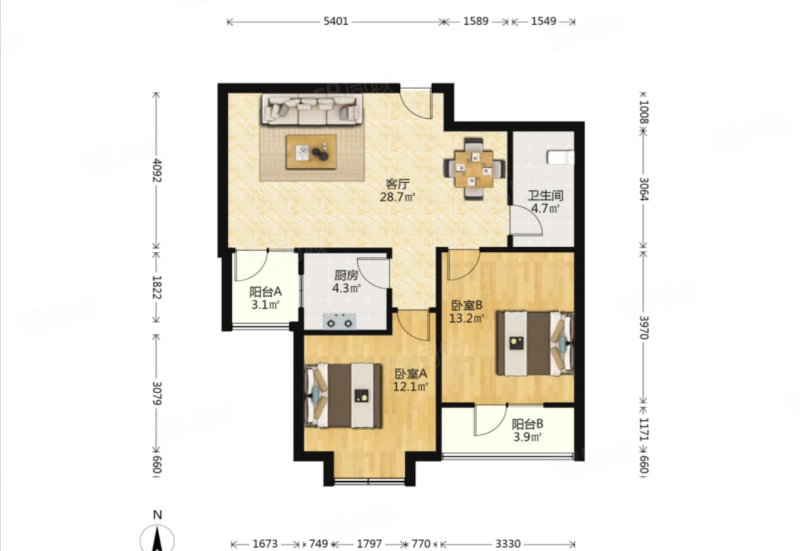 依山雅居2室2厅1卫88.4㎡南北159万