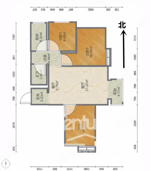 众美城廊桥四季C区3室2厅1卫112.22㎡南北120万