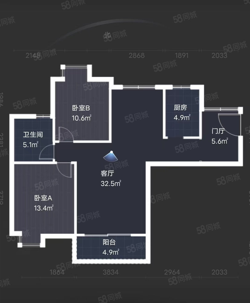 金阳世纪城龙泉苑东区3室2厅1卫91.14㎡南北75万