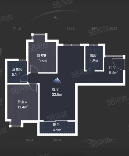 金阳世纪城龙泉苑东区3室2厅1卫91.14㎡南北75万