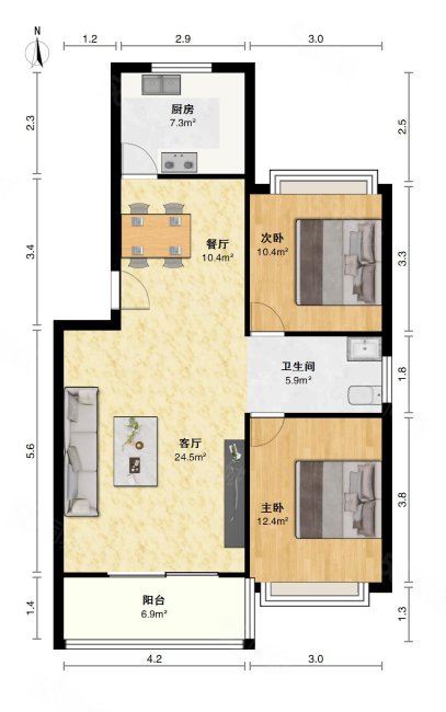 远东世纪花园2室2厅1卫99㎡南北102万