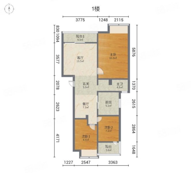 万科白马花园(南区)3室2厅1卫89.88㎡南北315万