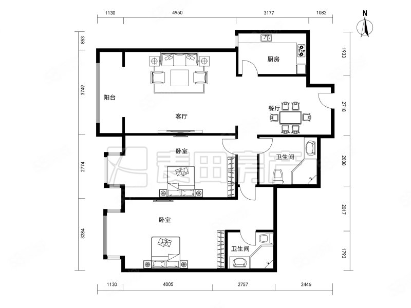 林奥嘉园2室1厅2卫118.97㎡西818万