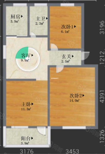 四棵柳小区3室1厅1卫65㎡南北150万