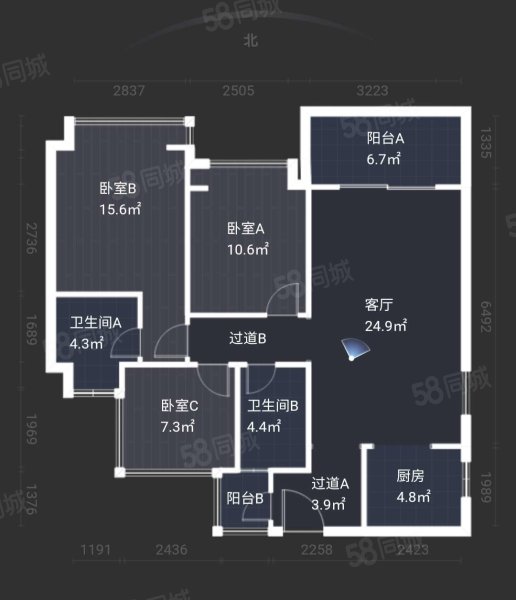 北辰南湖香麓3室2厅2卫109.41㎡北186万