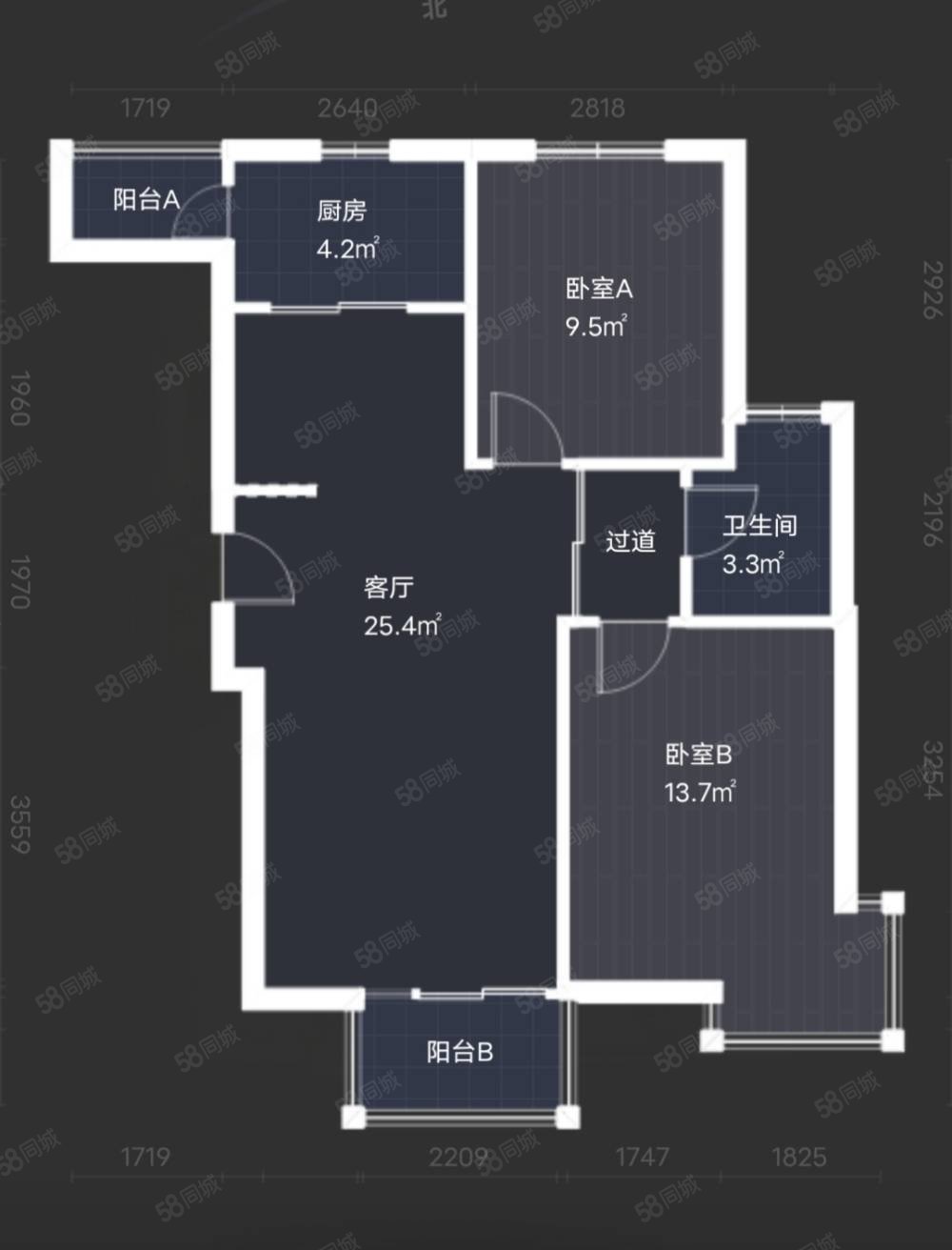 富丽花园2室2厅1卫80.96㎡南北63万