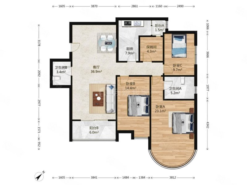 珠江绿洲家园3室1厅2卫144.32㎡东南589万