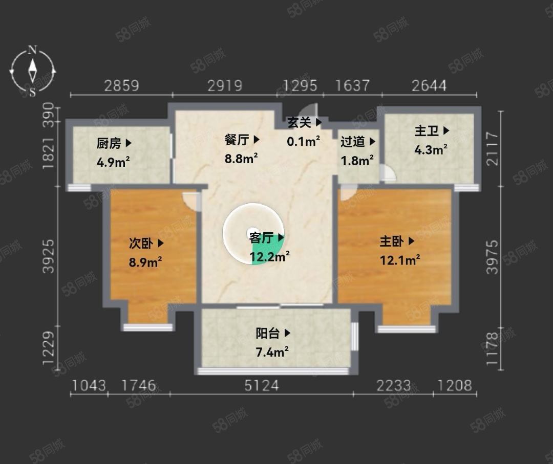 恒威君澜上府2室2厅1卫84.23㎡南169万