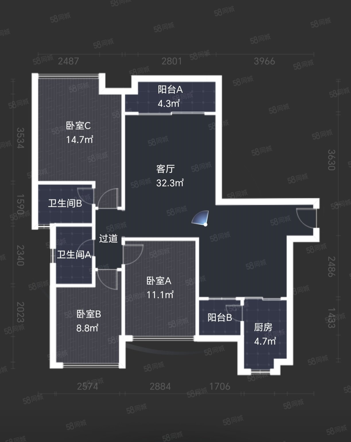 海伦印象3室2厅2卫113.84㎡南北115万