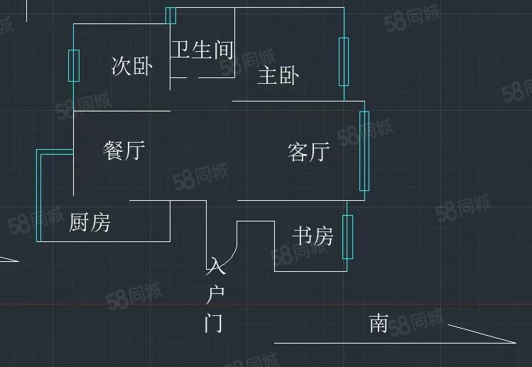 蓝山帝景3室2厅1卫122.11㎡南北51万