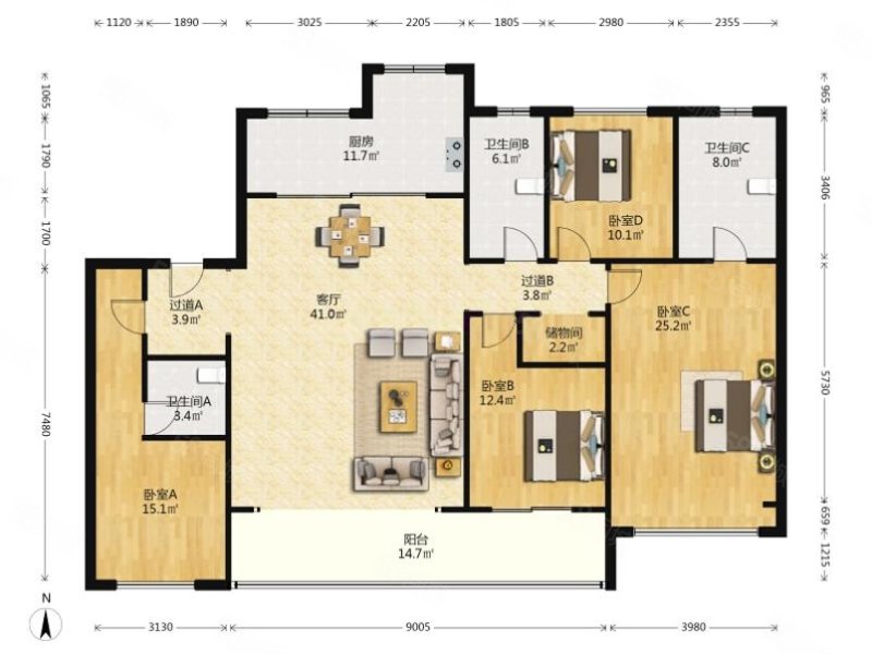 建发玺园4室2厅3卫195㎡南北175万