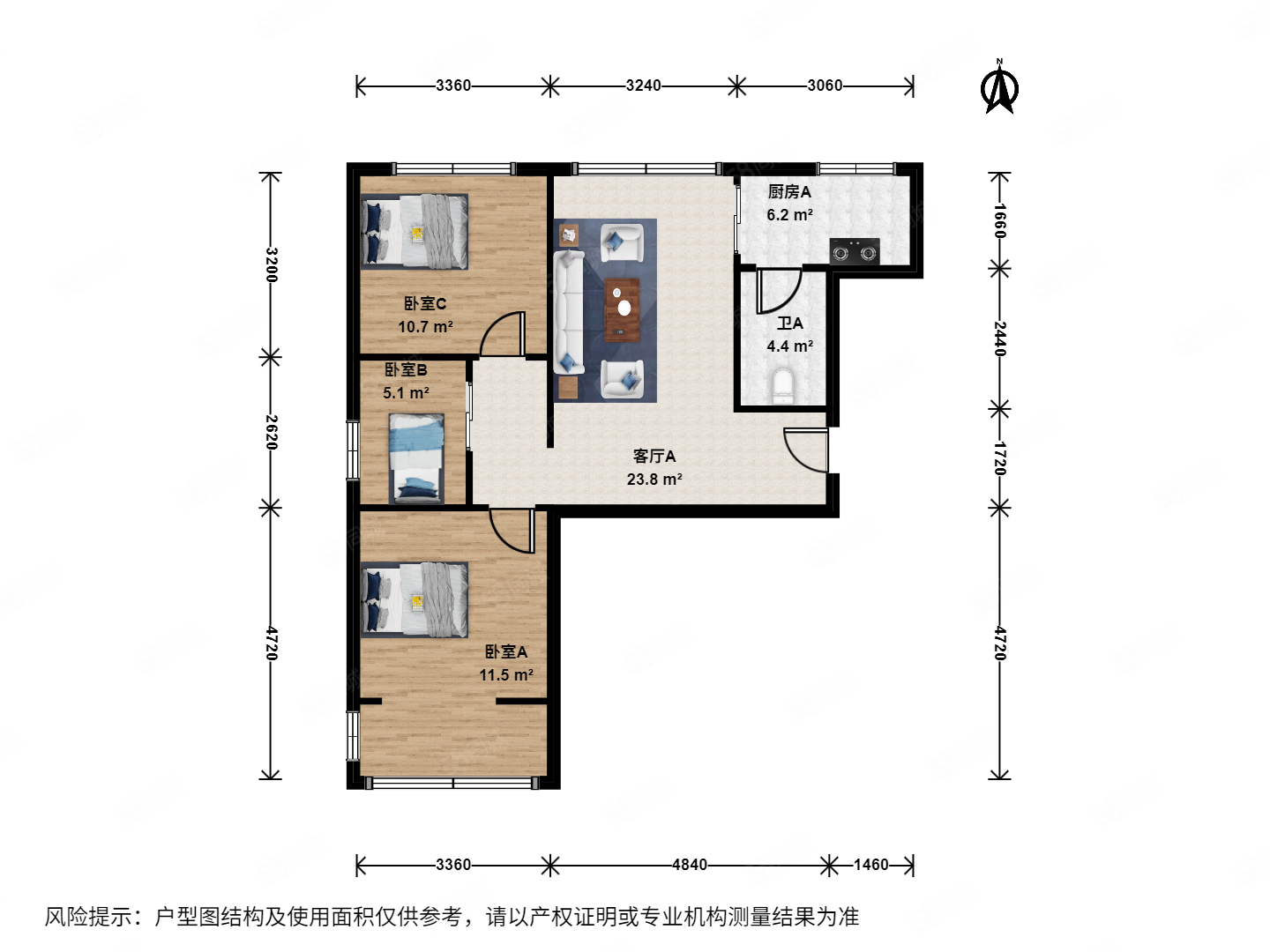 金頂陽光小區(qū)3室1廳1衛(wèi)91.36㎡南北355萬