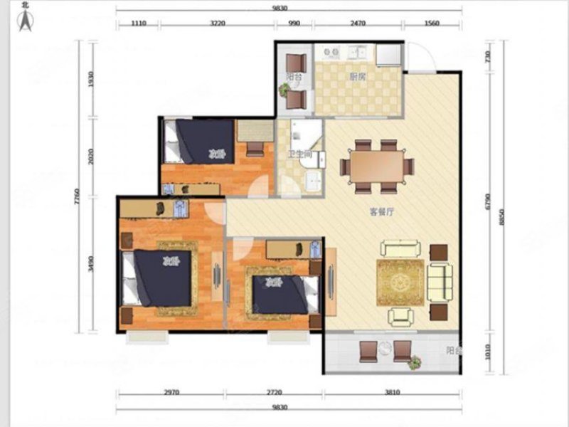 信和居3室1厅1卫83㎡南北44万