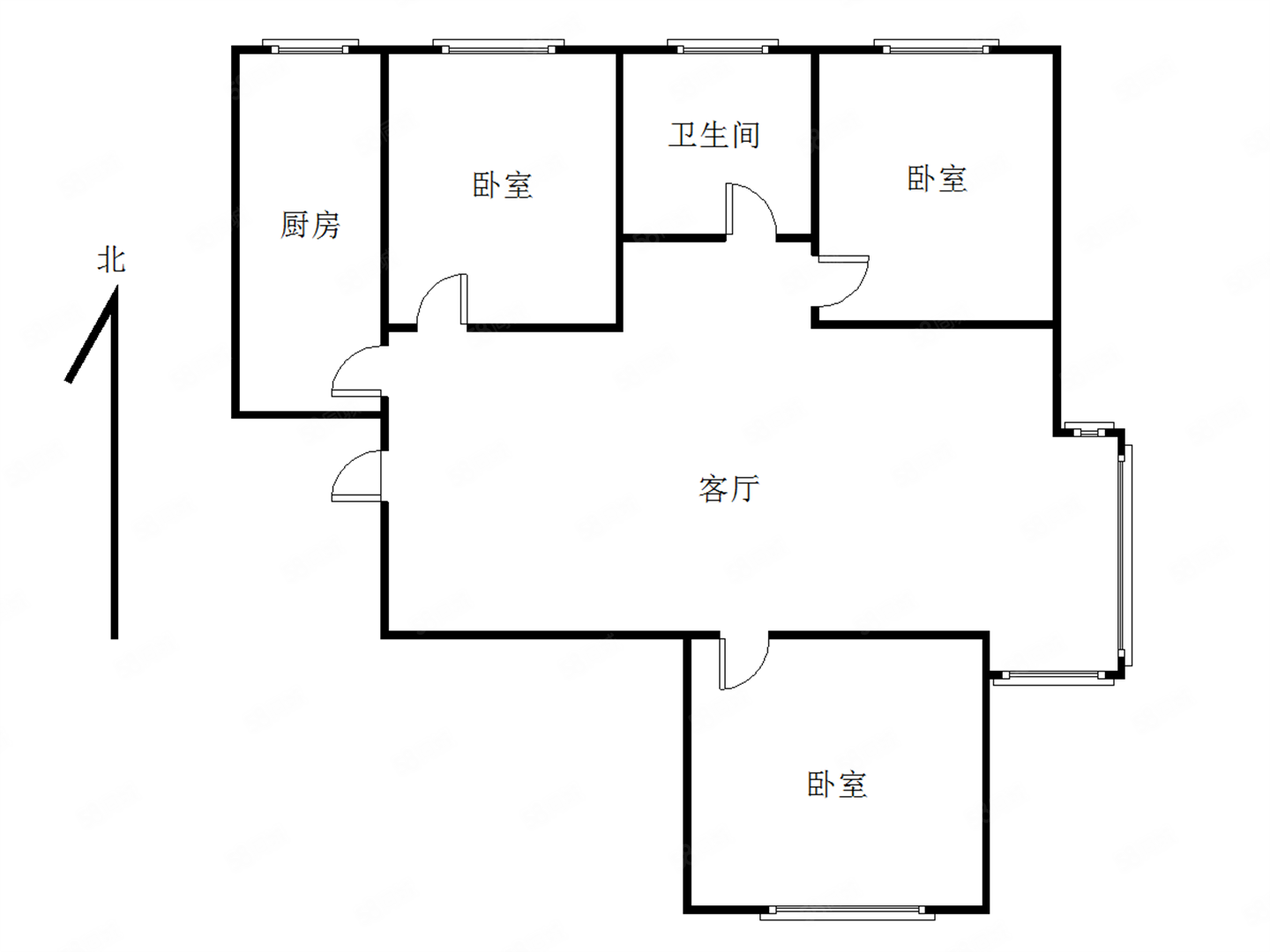 东星花庭3室2厅1卫107.54㎡南北90万