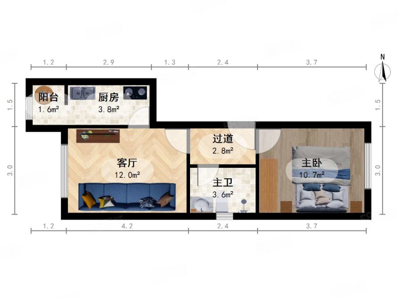 五福玲珑居1室1厅1卫52.87㎡东西350万