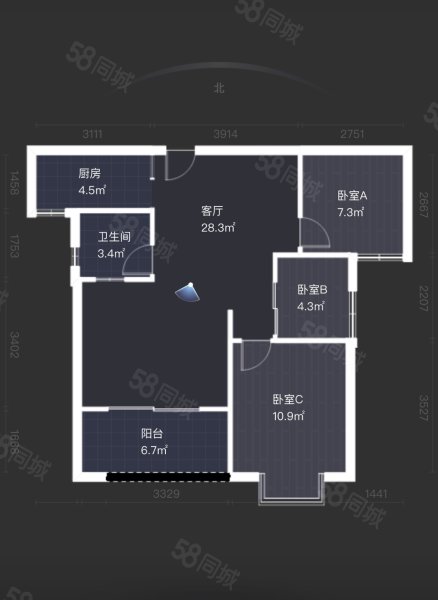 锦绣一方3室2厅1卫90.23㎡南135万