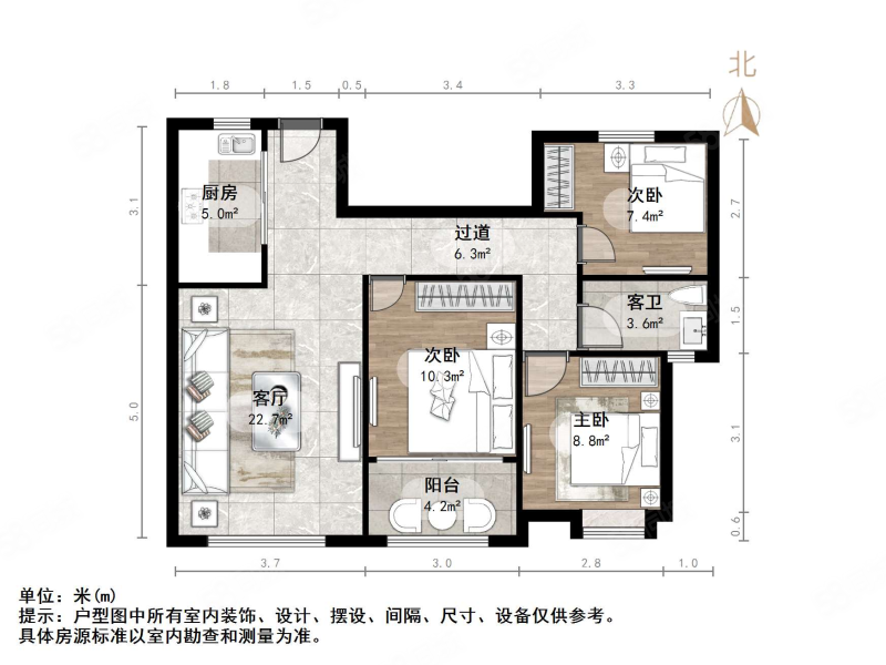 景和山庄3室1厅1卫105.59㎡南北158万