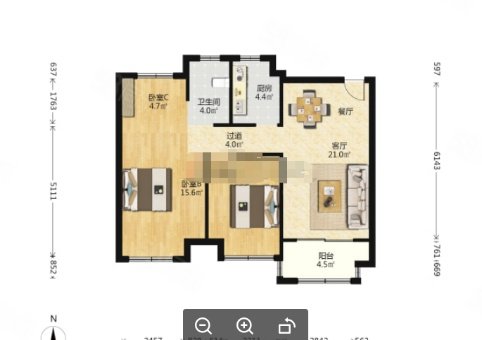 华纺湖誉府3室2厅1卫89㎡南北69万