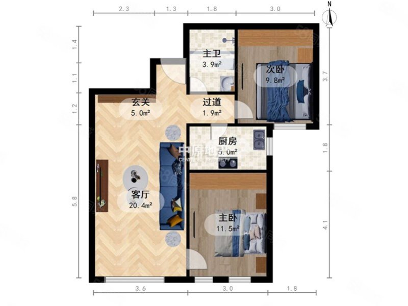 融礼园2室1厅1卫84㎡南北156万