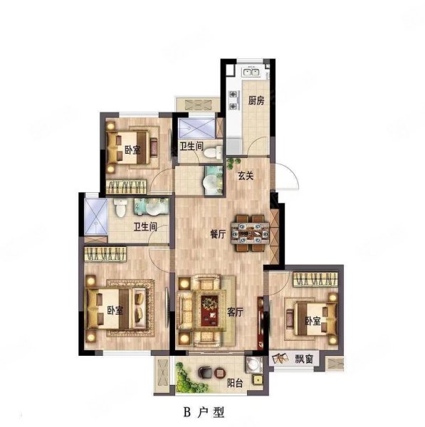 新凯城兰馨苑3室1厅2卫71㎡南北199万