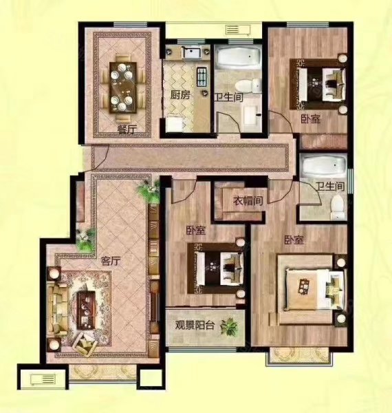 橡树玫瑰城3室2厅1卫124.64㎡南北124万