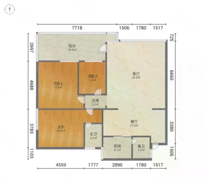 龙湖小区3室2厅2卫98㎡南北46万