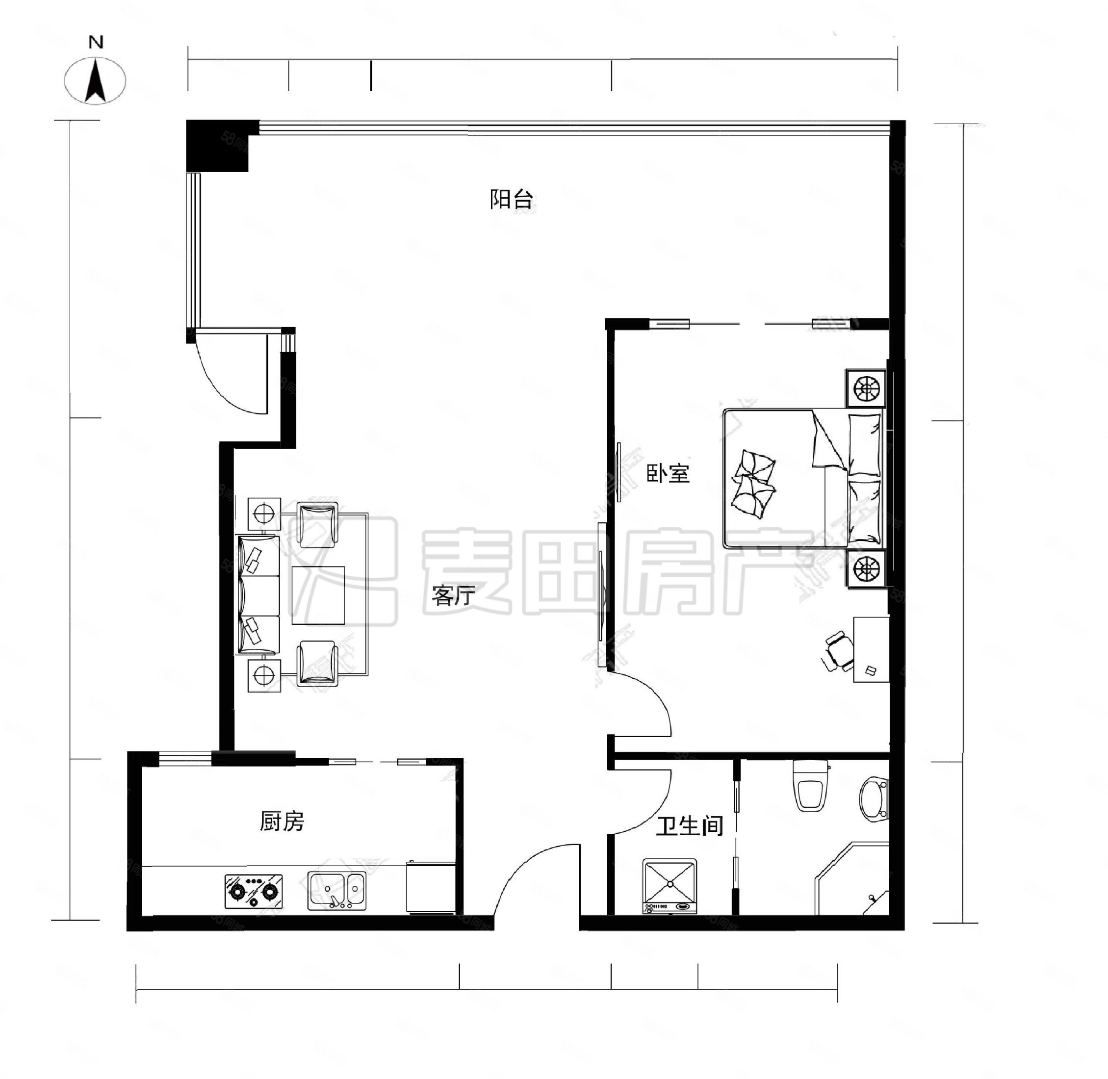 朗琴园1室1厅1卫53.79㎡北630万