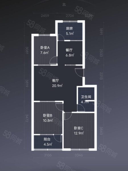 旭洋城市风景3室2厅1卫128.21㎡南北189万