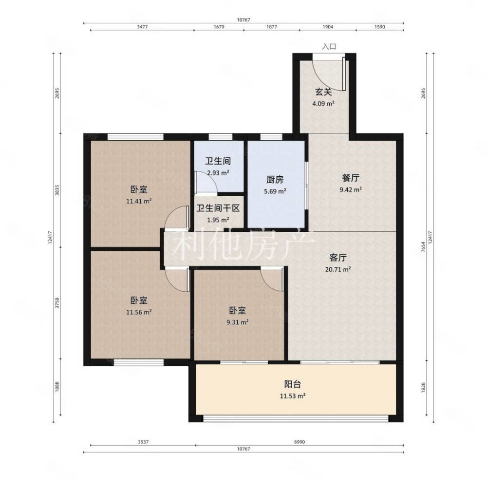 悦湖城3室2厅2卫120㎡南北71.6万