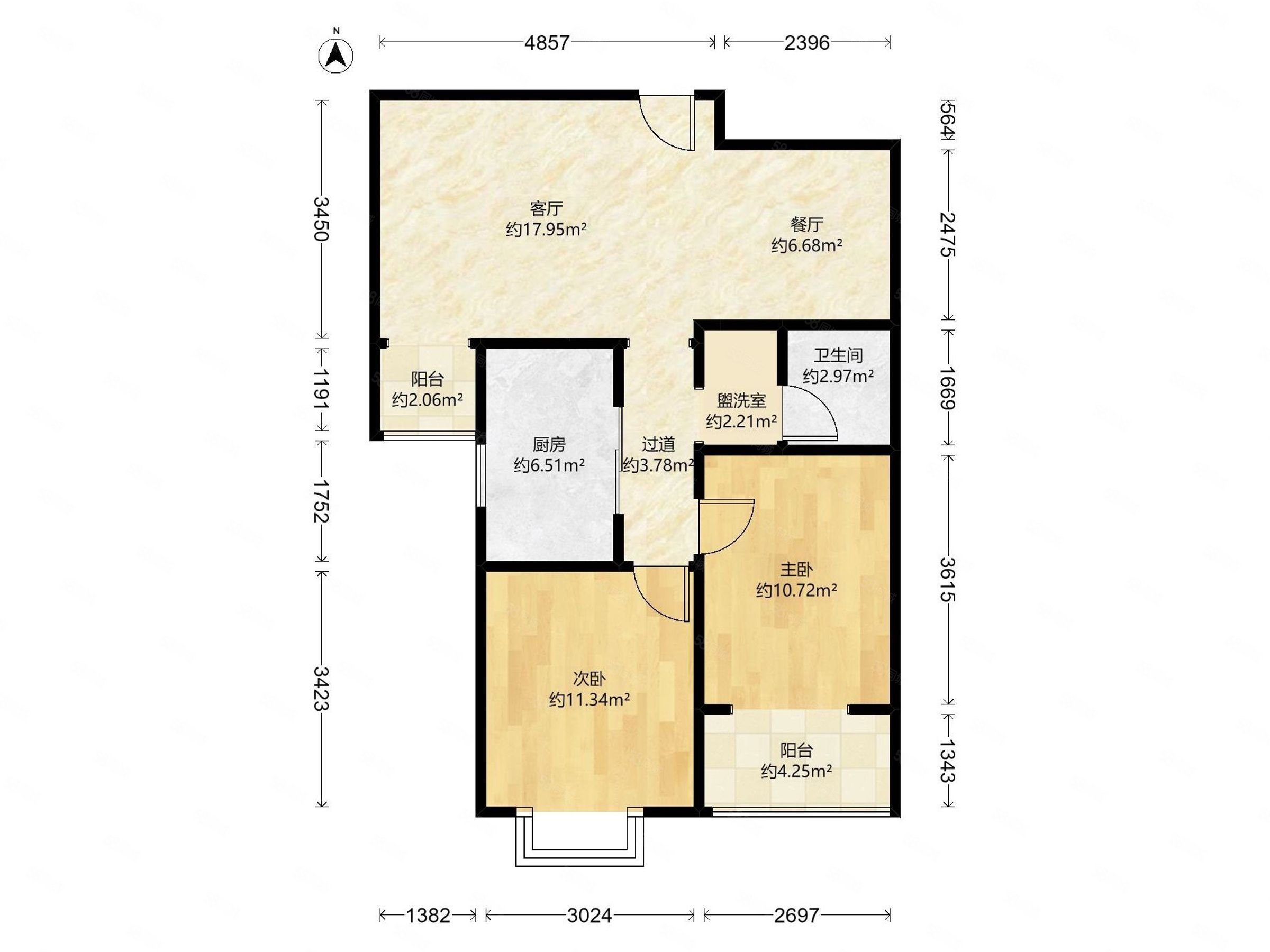 胜美家园2室2厅1卫96.58㎡南109.9万