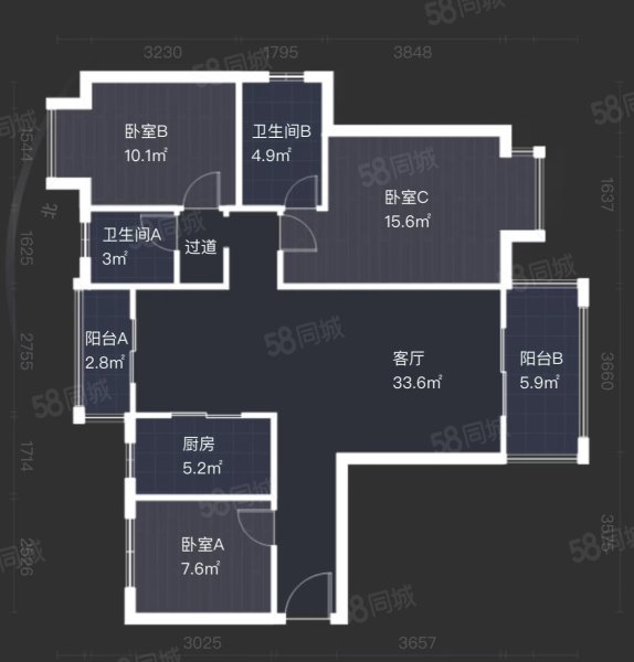 金地湖山境3室2厅2卫118㎡南北119万