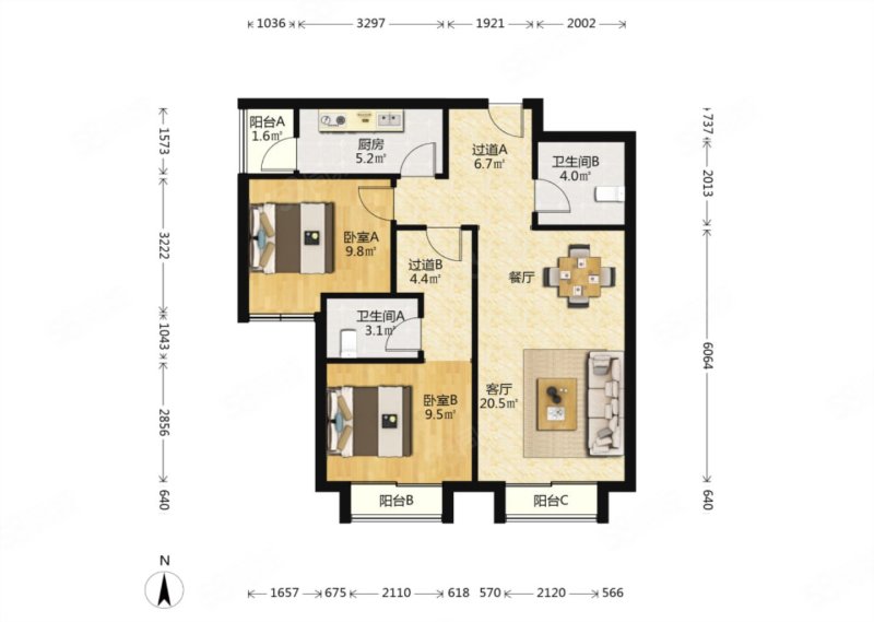 西市佳园2室2厅2卫92.96㎡西南110万