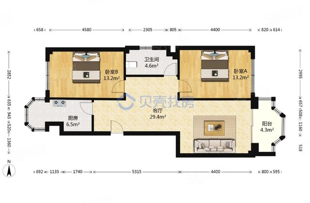 郁金花园2室2厅105.99㎡86万二手房图片