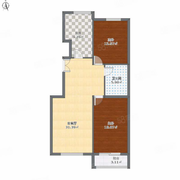 泰和家园2室2厅2卫98㎡南北95万