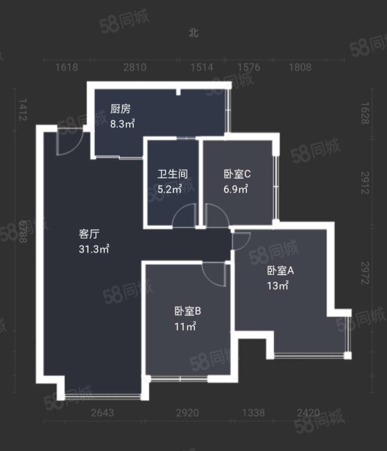 绿地468公馆二期3室2厅1卫88.38㎡南219万