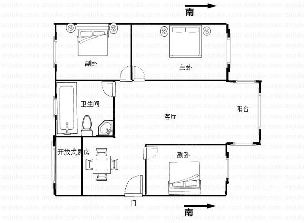 古宫新村(三期)2室2厅1卫85㎡南北80万