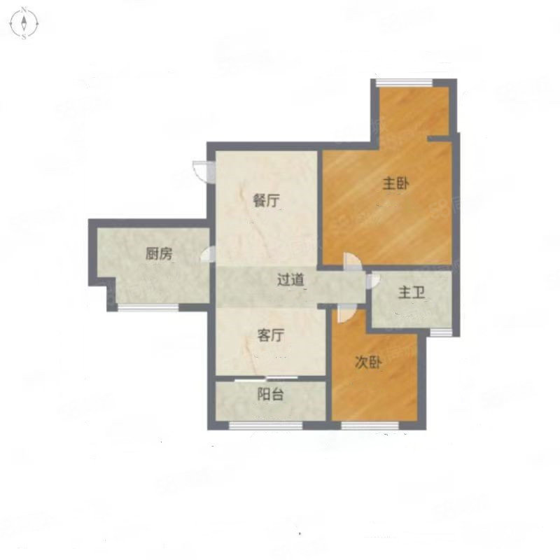 名士豪庭2室2厅1卫81.13㎡南北57万