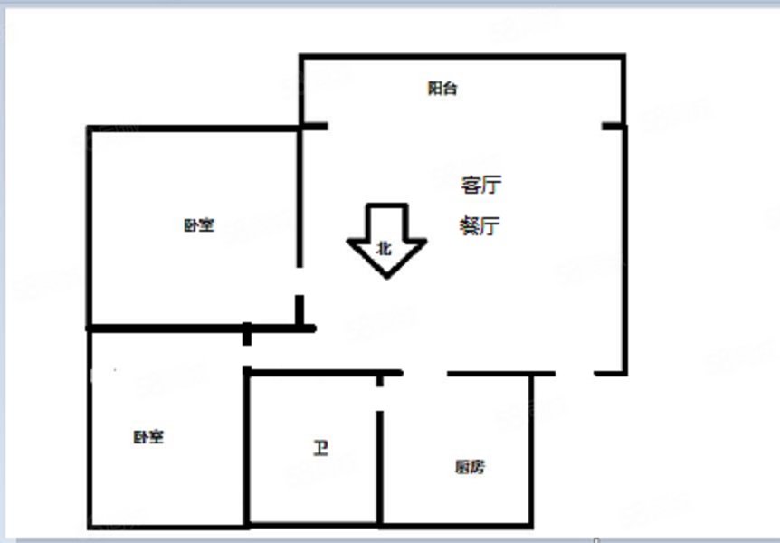 谭家山社区2室2厅1卫68㎡南25.8万