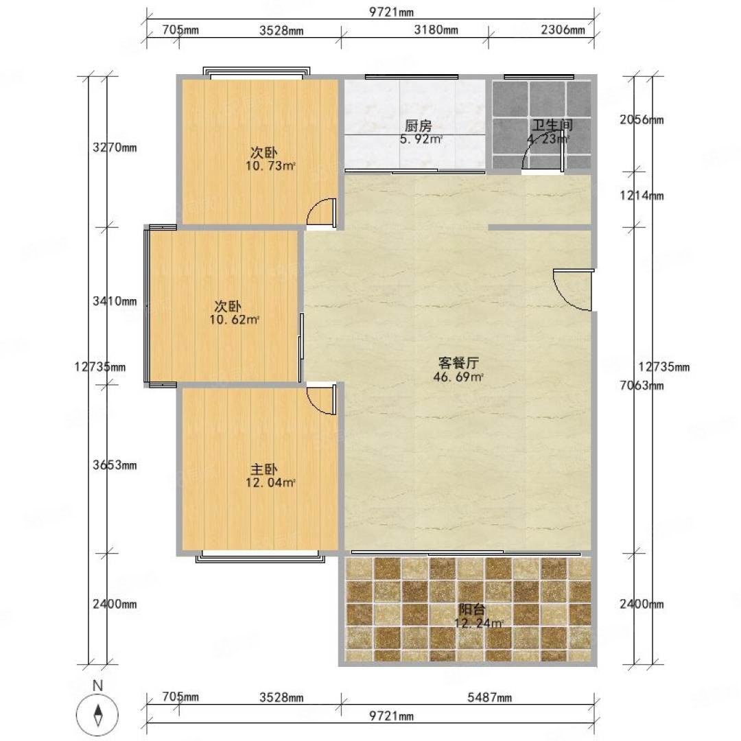 通和南岸花城(公寓住宅)3室2厅1卫116.41㎡南北215万