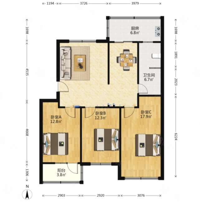 公路局家属院(西工)3室2厅2卫113㎡南北79万