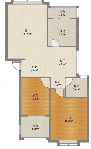 都市家园2室2厅1卫93㎡南北130万