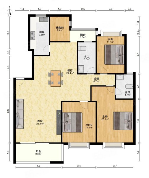 庐山花园4室2厅2卫137㎡南北112万