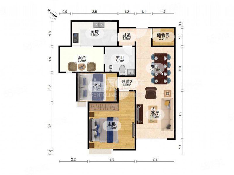 瑞虹新城二期优贤生活2室2厅1卫90.29㎡南1099万